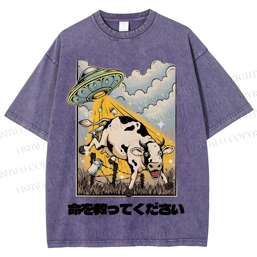 Unisex Silly Cow Japanese Printed Washed Tee