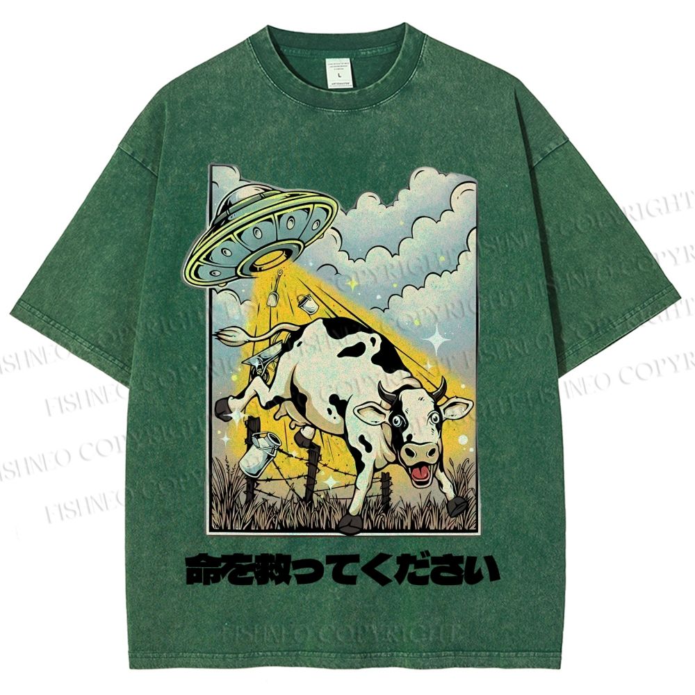 Unisex Silly Cow Japanese Printed Washed Tee