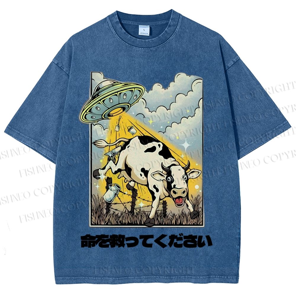 Unisex Silly Cow Japanese Printed Washed Tee