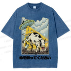 Unisex Silly Cow Japanese Printed Washed Tee