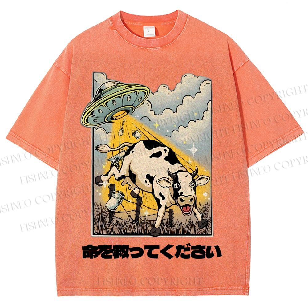 Unisex Silly Cow Japanese Printed Washed Tee