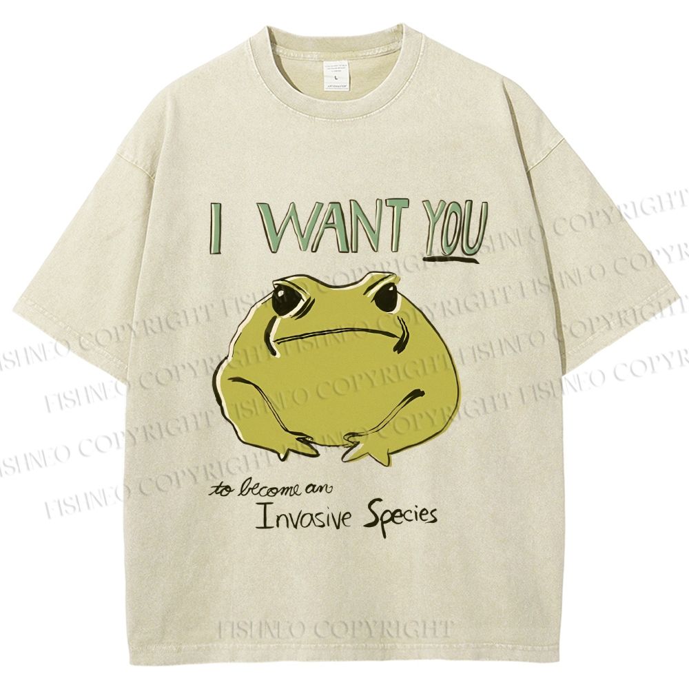 Unisex I want you Frog Printed Washed Tee