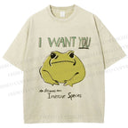 Unisex I want you Frog Printed Washed Tee