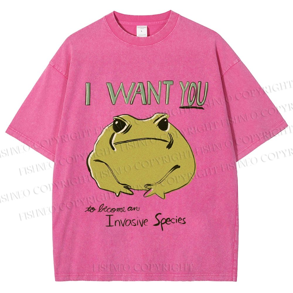 Unisex I want you Frog Printed Washed Tee