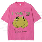 Unisex I want you Frog Printed Washed Tee
