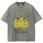 Unisex I want you Frog Printed Washed Tee