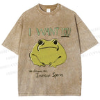 Unisex I want you Frog Printed Washed Tee