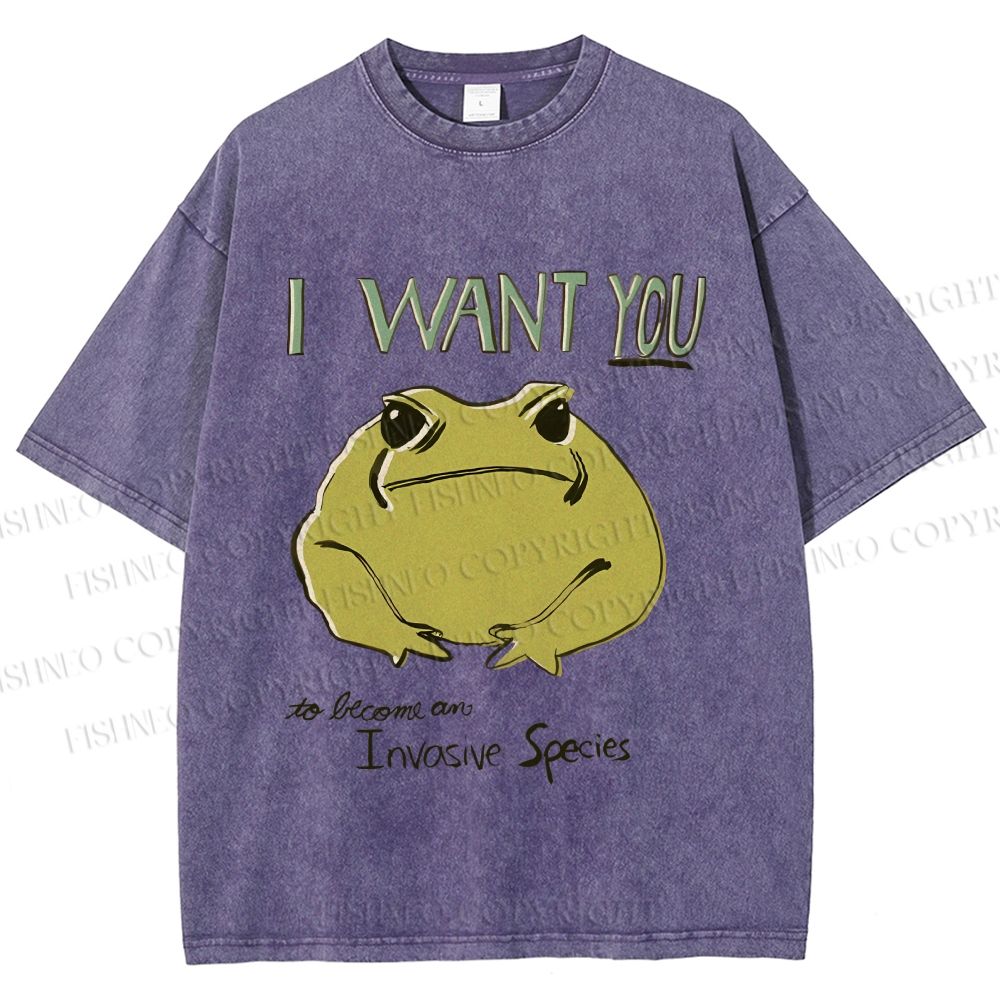 Unisex I want you Frog Printed Washed Tee