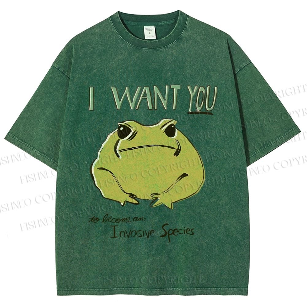 Unisex I want you Frog Printed Washed Tee