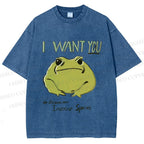 Unisex I want you Frog Printed Washed Tee