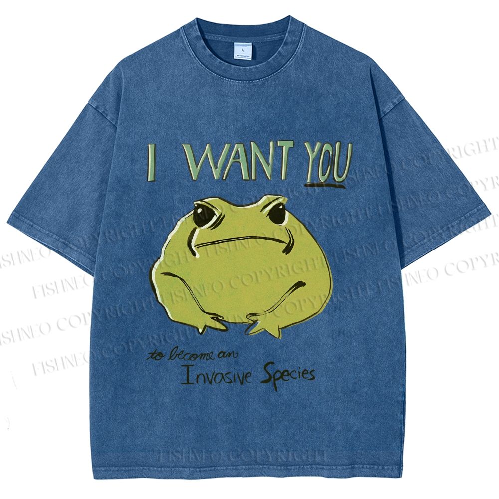 Unisex I want you Frog Printed Washed Tee