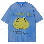 Unisex I want you Frog Printed Washed Tee