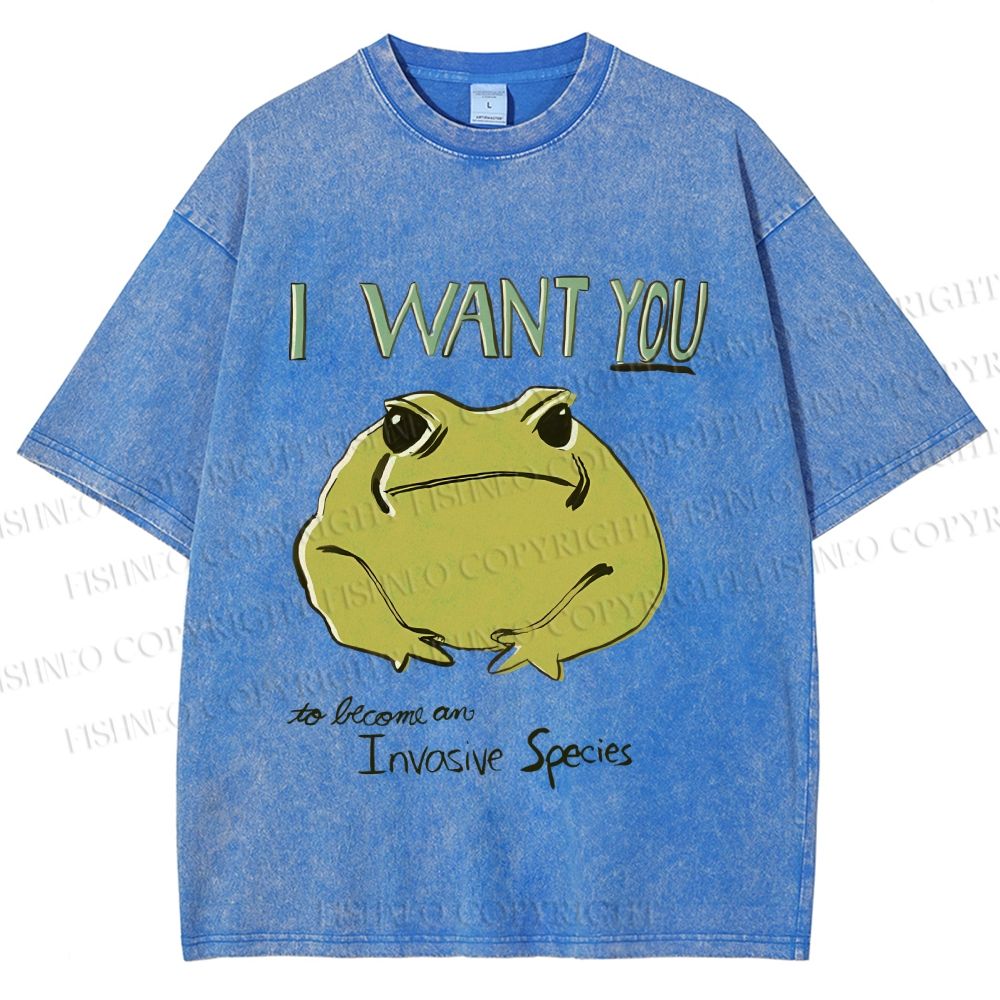 Unisex I want you Frog Printed Washed Tee