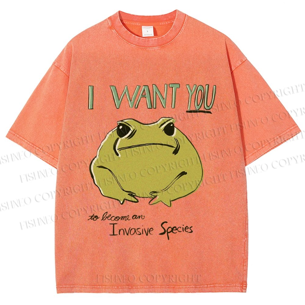 Unisex I want you Frog Printed Washed Tee