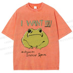 Unisex I want you Frog Printed Washed Tee