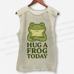 Unisex Hug A Frog Today Printed Washed Tank Top