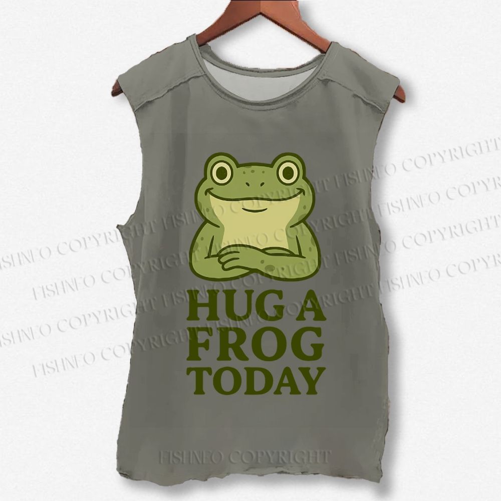 Unisex Hug A Frog Today Printed Washed Tank Top