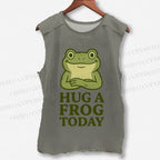 Unisex Hug A Frog Today Printed Washed Tank Top