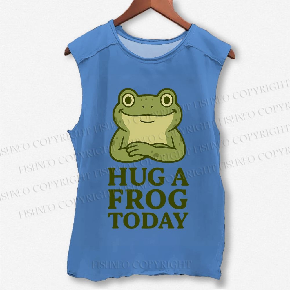 Unisex Hug A Frog Today Printed Washed Tank Top