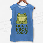 Unisex Hug A Frog Today Printed Washed Tank Top