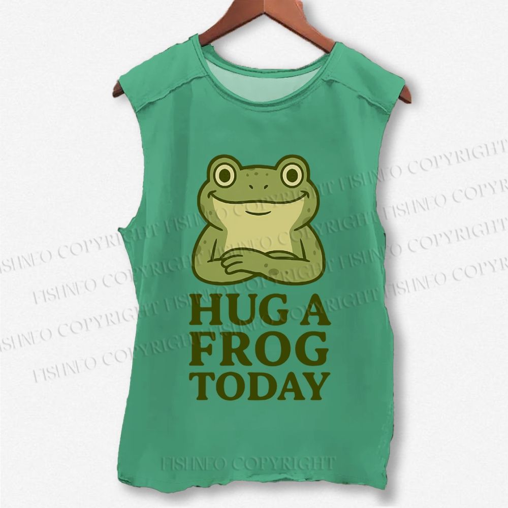 Unisex Hug A Frog Today Printed Washed Tank Top