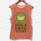 Unisex Hug A Frog Today Printed Washed Tank Top