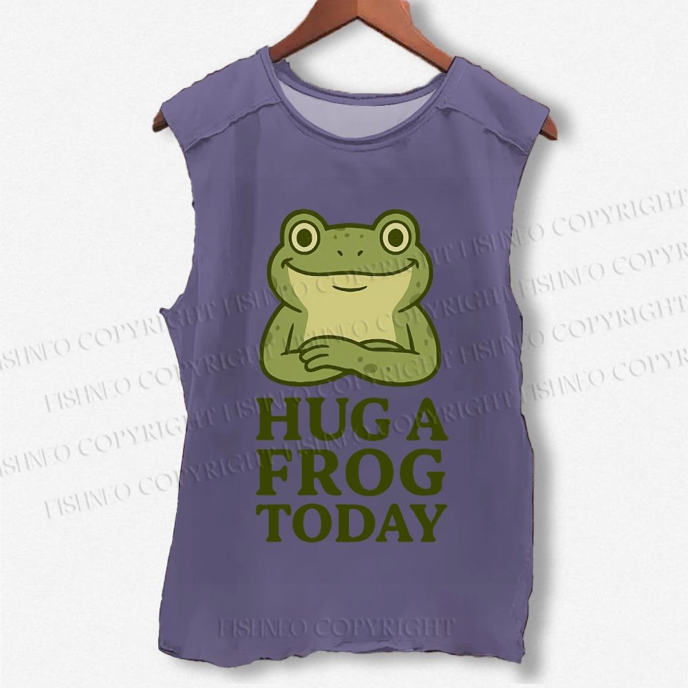 Unisex Hug A Frog Today Printed Washed Tank Top