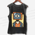 Unisex Funny TV Eye Printed Washed Tank Top