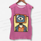 Unisex Funny TV Eye Printed Washed Tank Top