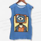 Unisex Funny TV Eye Printed Washed Tank Top