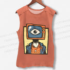 Unisex Funny TV Eye Printed Washed Tank Top