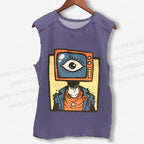 Unisex Funny TV Eye Printed Washed Tank Top