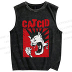 Unisex Punk Cat Cid Printed Washed Tank Top