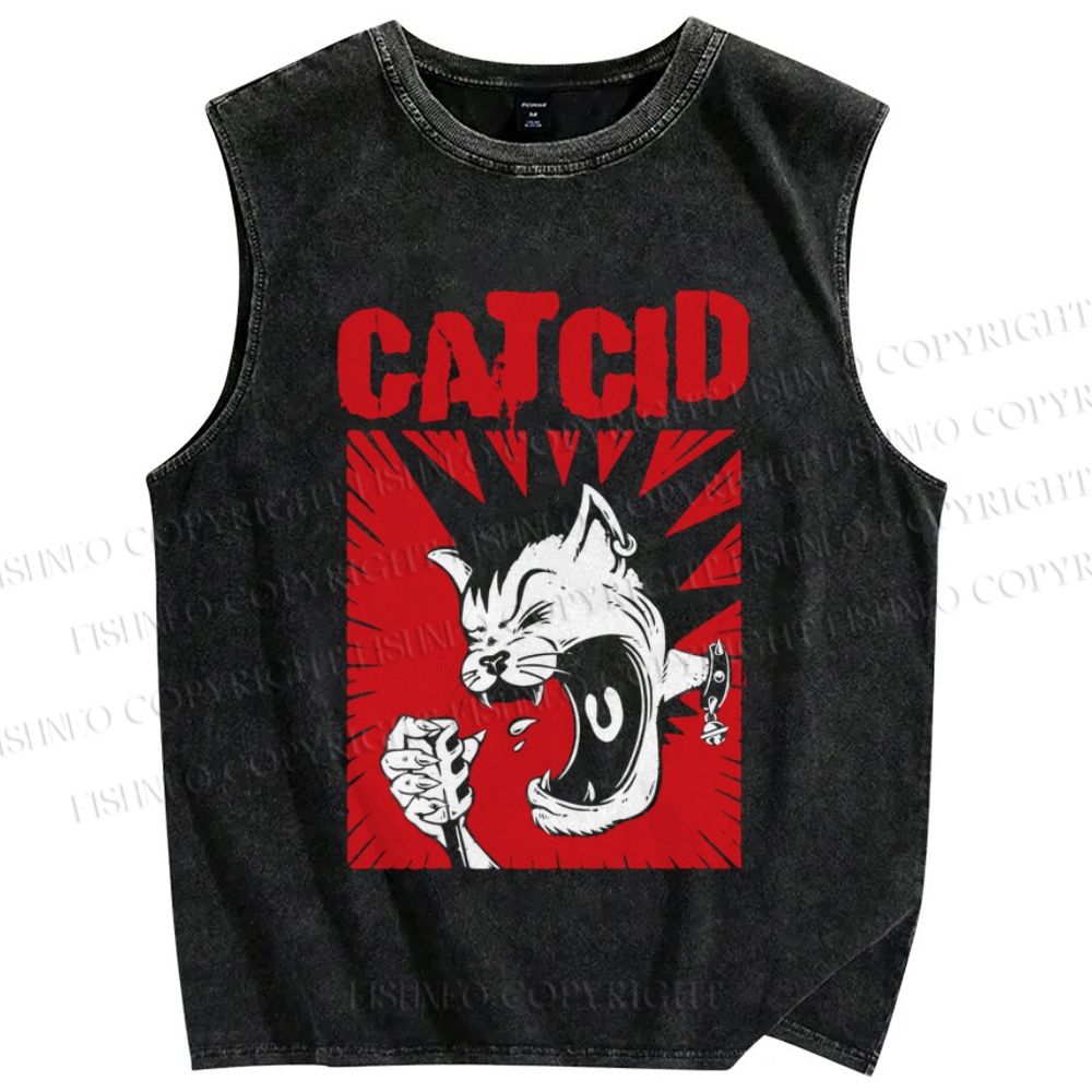 Unisex Punk Cat Cid Printed Washed Tank Top
