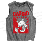 Unisex Punk Cat Cid Printed Washed Tank Top