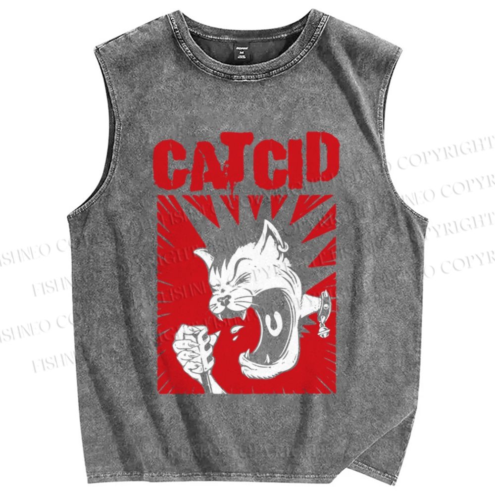 Unisex Punk Cat Cid Printed Washed Tank Top