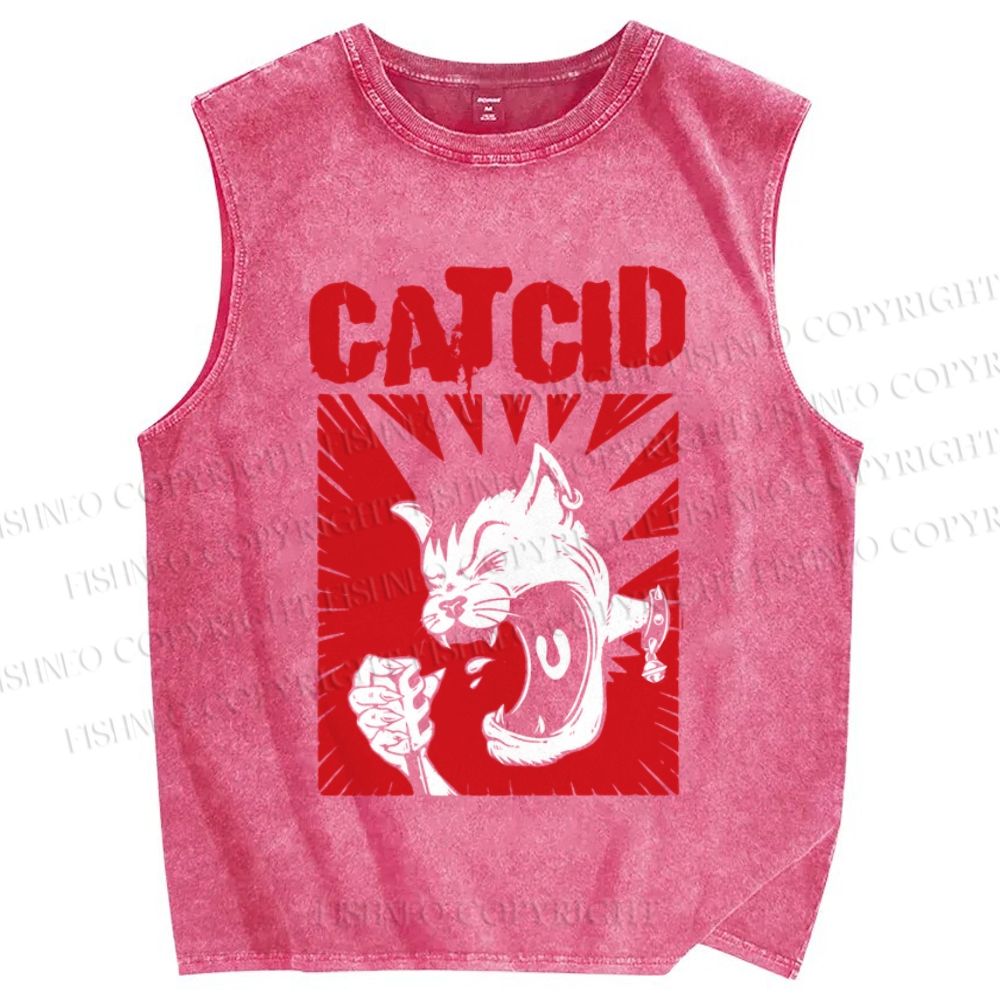 Unisex Punk Cat Cid Printed Washed Tank Top