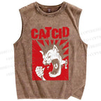 Unisex Punk Cat Cid Printed Washed Tank Top