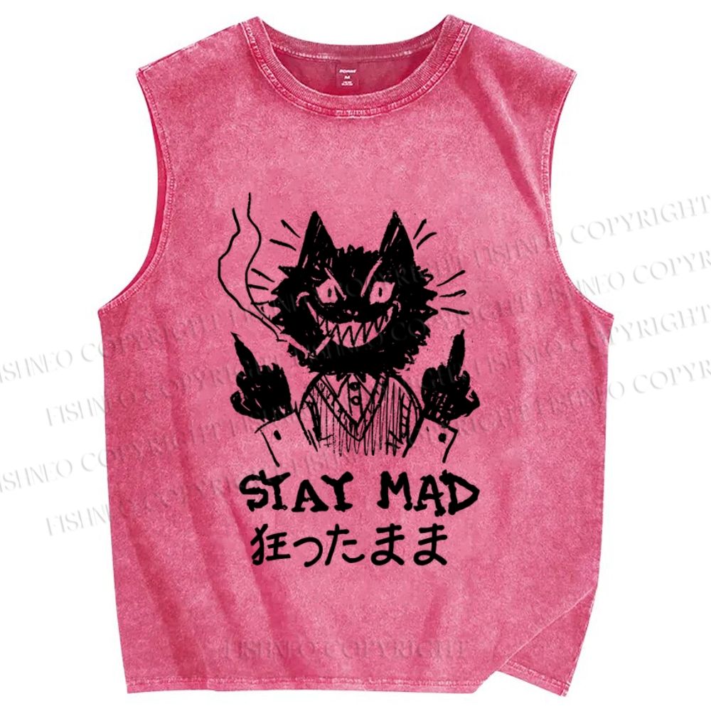 Unisex Suit Cat Stay Mad Printed Washed Tank Top