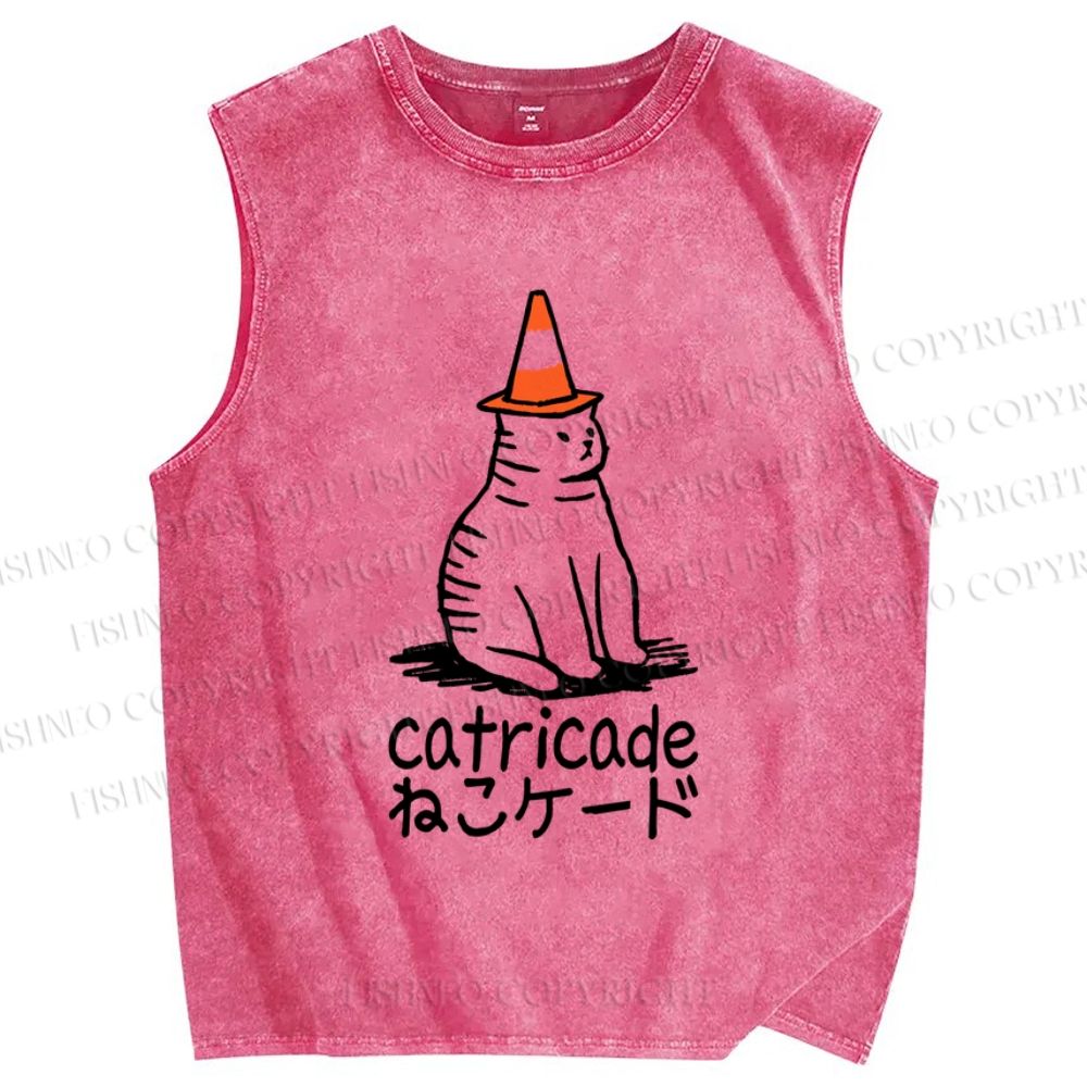 Unisex Cat Barricade Printed Washed Tank Top