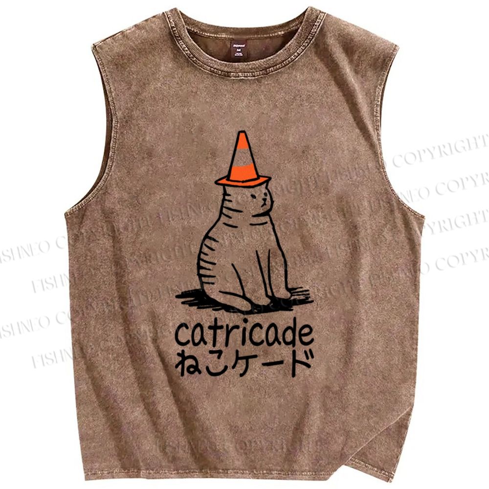 Unisex Cat Barricade Printed Washed Tank Top