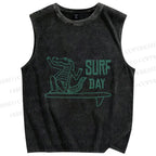 Unisex Crocodile Surf Printed Washed Tank Top
