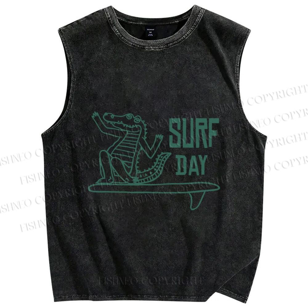 Unisex Crocodile Surf Printed Washed Tank Top