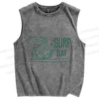Unisex Crocodile Surf Printed Washed Tank Top