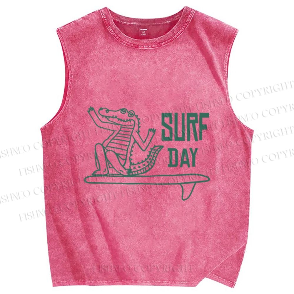 Unisex Crocodile Surf Printed Washed Tank Top