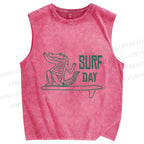 Unisex Crocodile Surf Printed Washed Tank Top