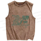 Unisex Crocodile Surf Printed Washed Tank Top