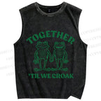 Unisex Frog Together Printed Washed Tank Top