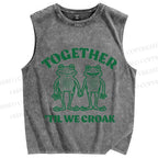Unisex Frog Together Printed Washed Tank Top