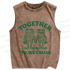 Unisex Frog Together Printed Washed Tank Top